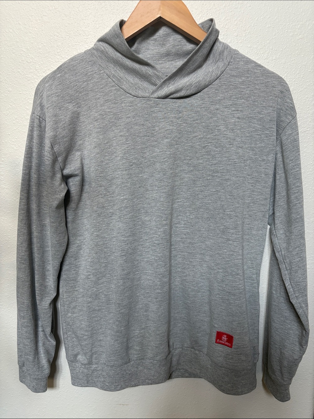 Emirates great long sleeve crossover cowl neck shirt